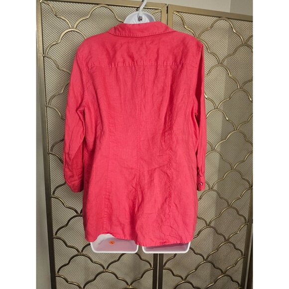Talbots Women's Linen Button-Down Shirt L Bright Pink Preppy Modest Long Sleeve - Picture 5 of 5